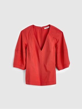 Red V-Neck Elbow-Sleeve Women's Top from Madewell